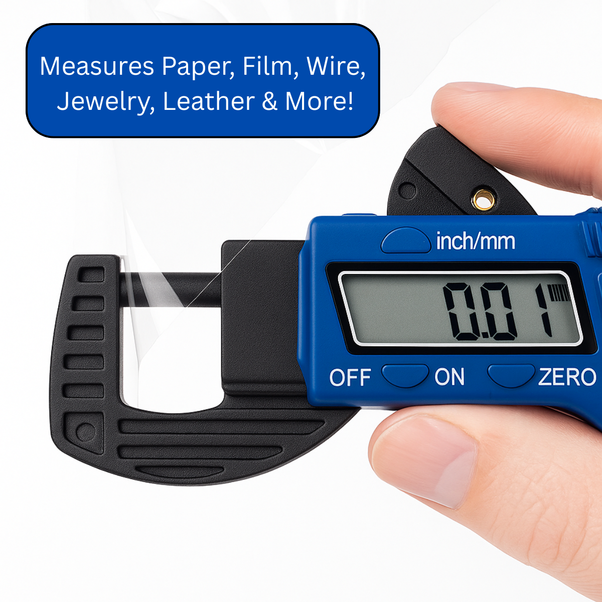 Digital Thickness Gauge – Carbon Fiber Composite Body with 8mm LCD Display, 0–12mm Range, 0.01mm Resolution