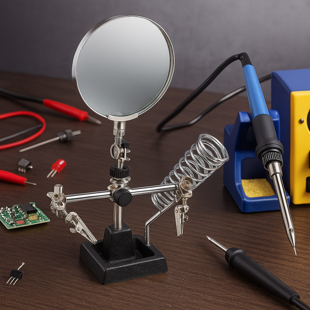 Helping Hands Soldering Station with 3.5" Magnifier – 2X Lens, Alligator Clips, Coil Holder & Heavy Base for Electronics, Jewelry & Hobby Work