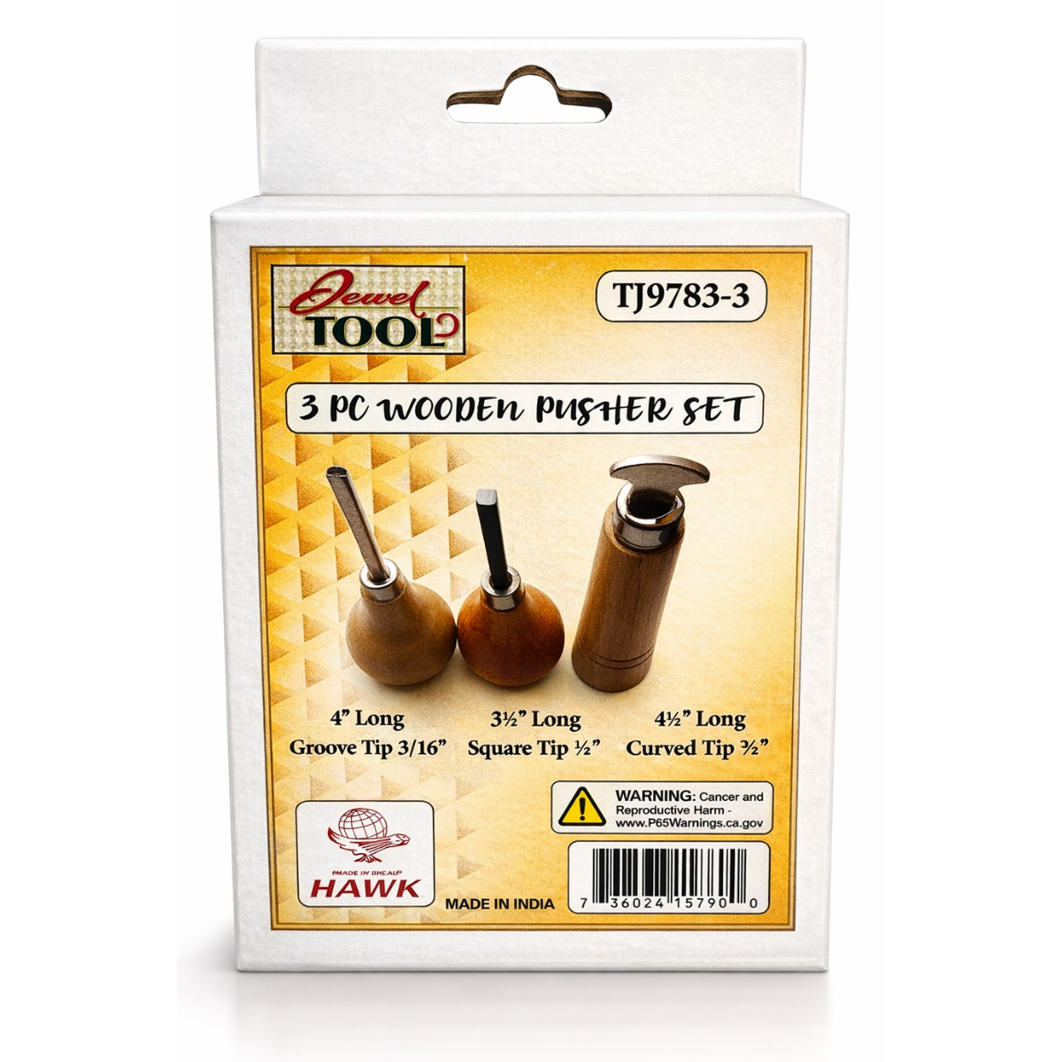 3 Pc Wooden Pusher Set - Bezel Roller, Square Prong Pusher, Groove Tip  - TJ-29382
