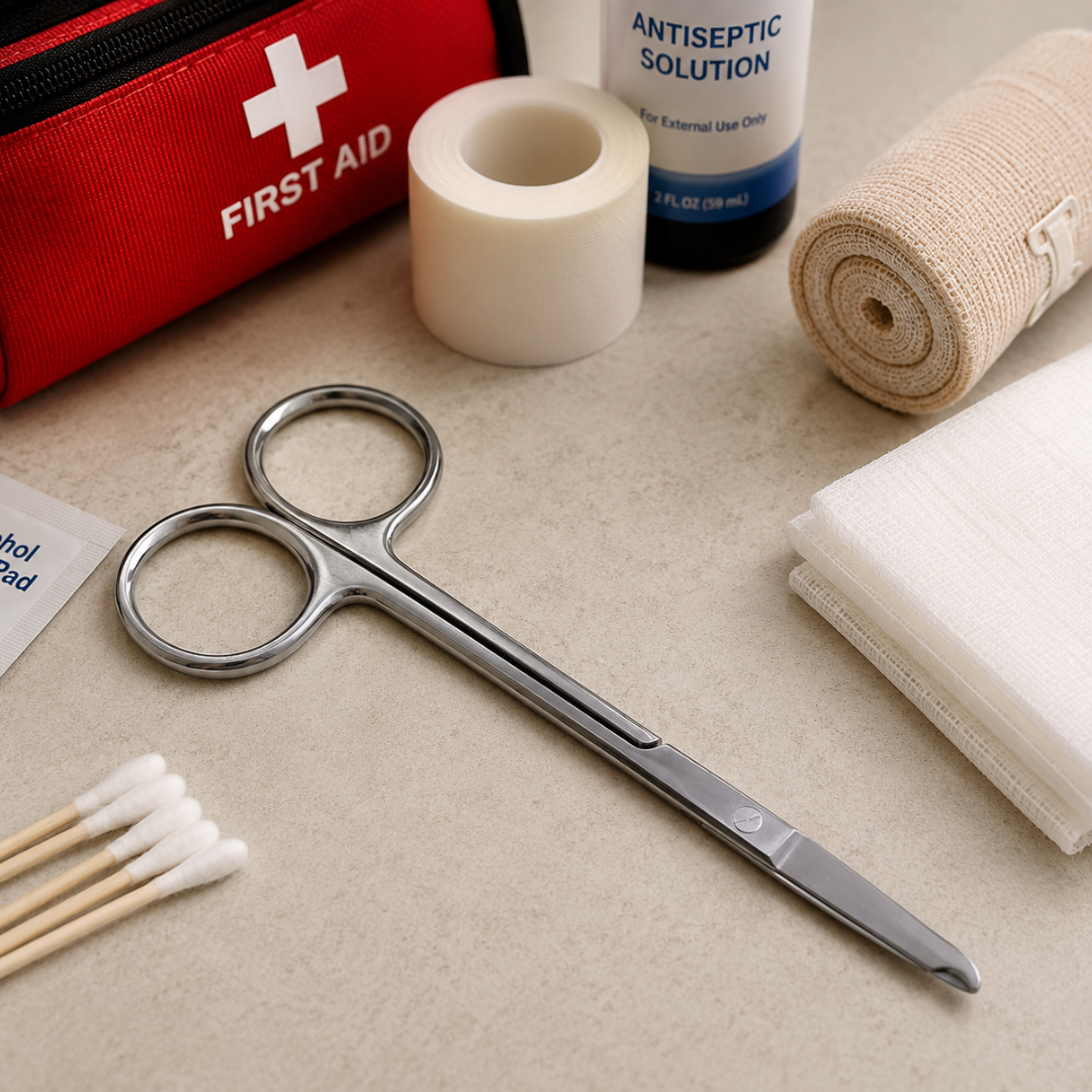 4.5" First Aid Stitch Scissors, Stainless Steel Medical Scissors with Rounded Protected Tip, Ambidextrous Finger Rings, Sterilizable Bandage & Suture Removal Scissors, Pack of 2