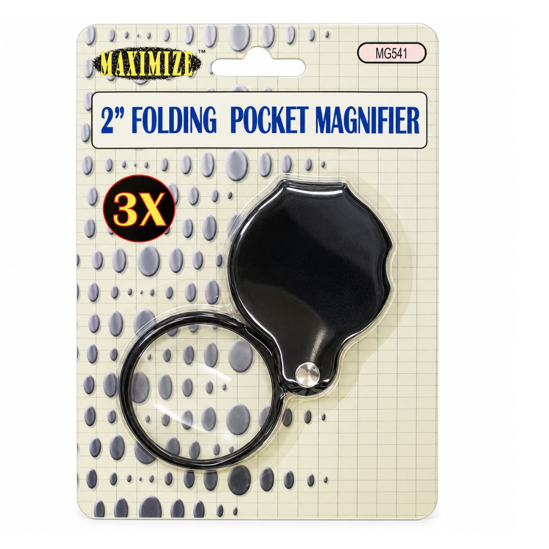 2 Inch Pocket Magnifier with 3X Magnification, Swivel Folding Design and Leatherette Case – MG-00541