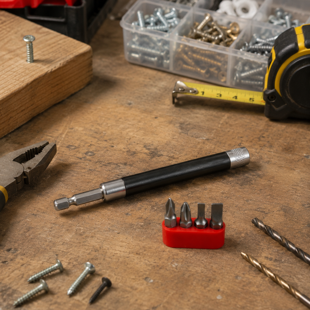 Starter Driver with 4 Bits – Pocket Size Screwdriver, 2 Flat & 2 Phillips Bits, Hand or Ratchet Use – TU-FR-8258