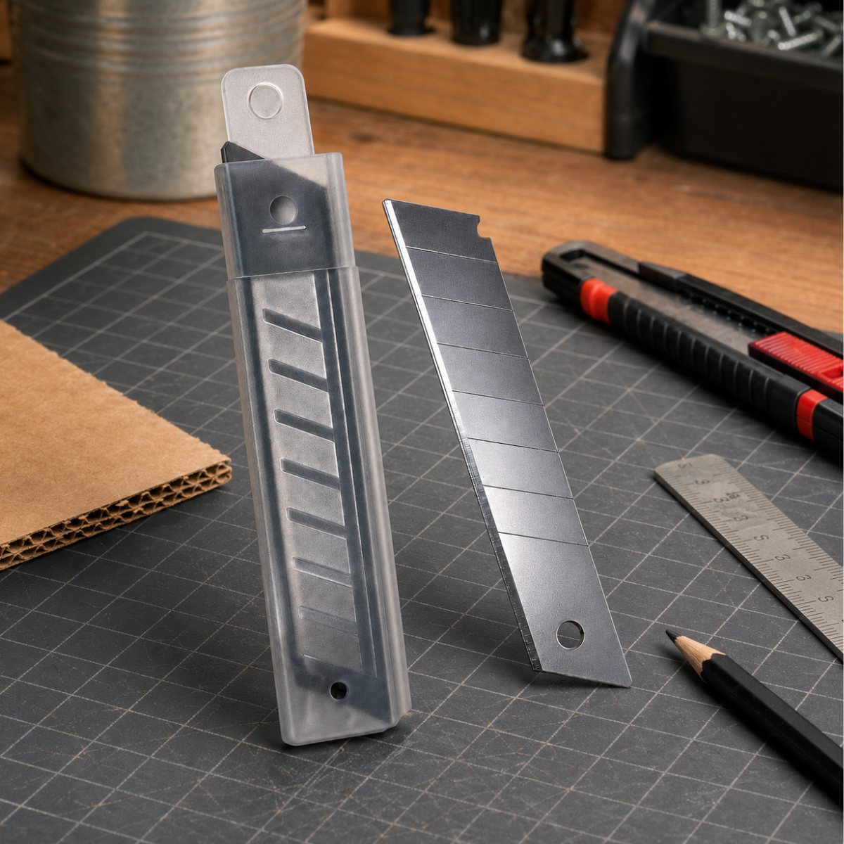 18mm Snap-Off Utility Knife Replacement Blades, 3-3/4 x 3/4 Inch, Pre-Scored Metal Blades with Protective Storage Cases, 6 per Case, Pack of 4 (24 Blades Total)