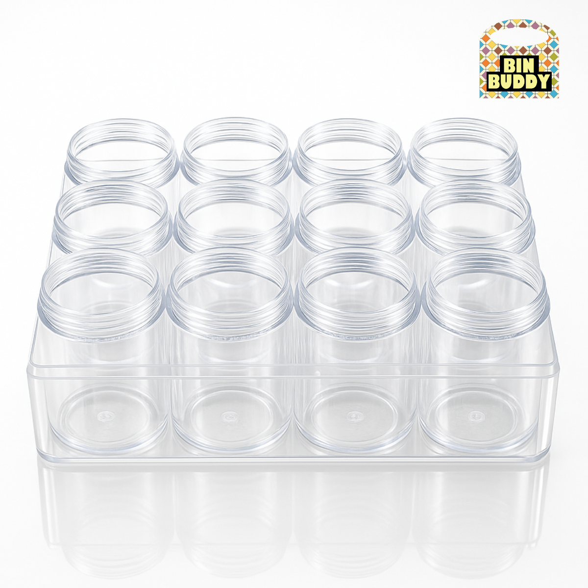 12 Plastic Clear Jars in Box- Screw-on Lids  - TJ-48846