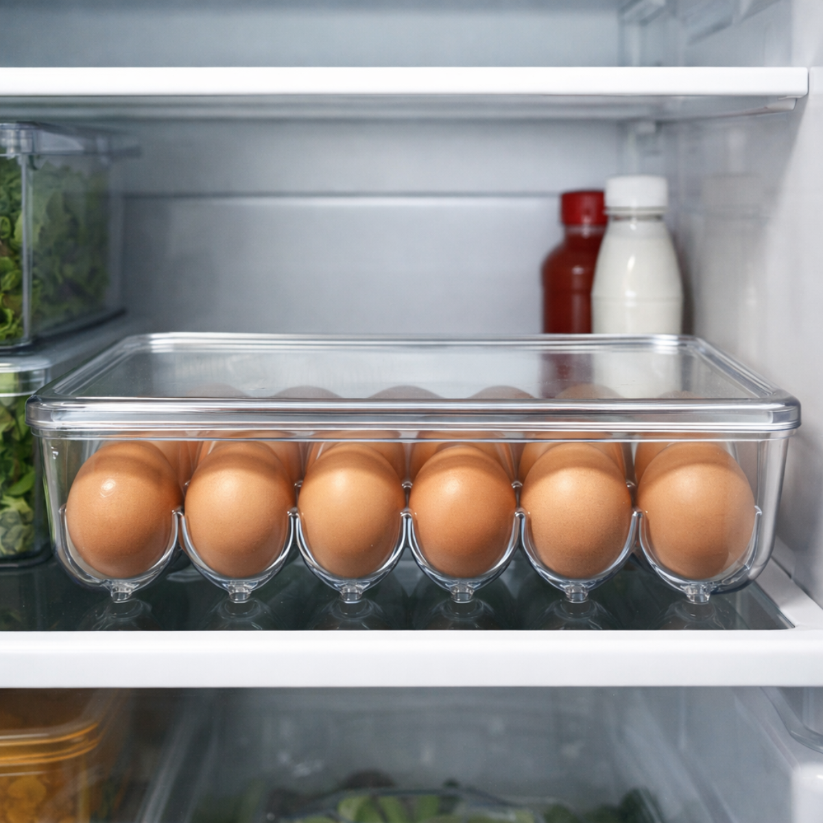 Plastic Egg Holder with Lid – 18 Egg Capacity, Stackable Refrigerator Egg Tray, BPA Free Clear Egg Storage Container