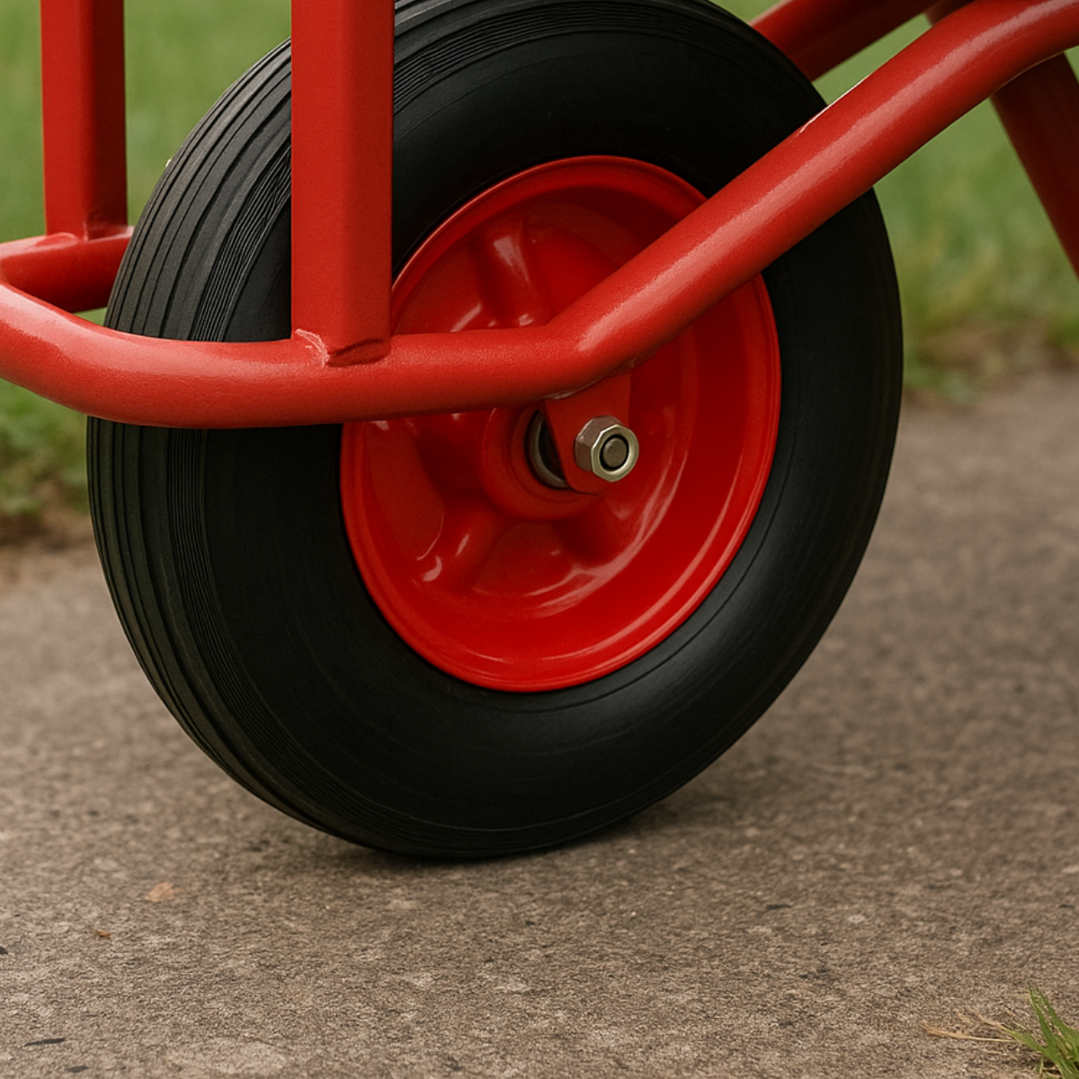 10" Solid Rubber Tire with 5/8" Bearing – Heavy Duty Flat-Free Wheel for Hand Trucks, Carts, Dollies, and Equipment – Durable Rubber Tread with Red Steel Hub – 10" Diameter