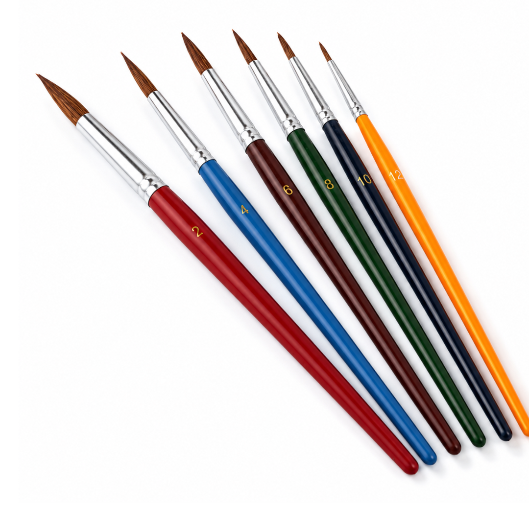 6-Piece Pointed Tip Artist Paint Brush Set, Assorted Sizes with Color-Coded Handles for Acrylic, Watercolor, Oil and Tempera Painting – TZ63-00635