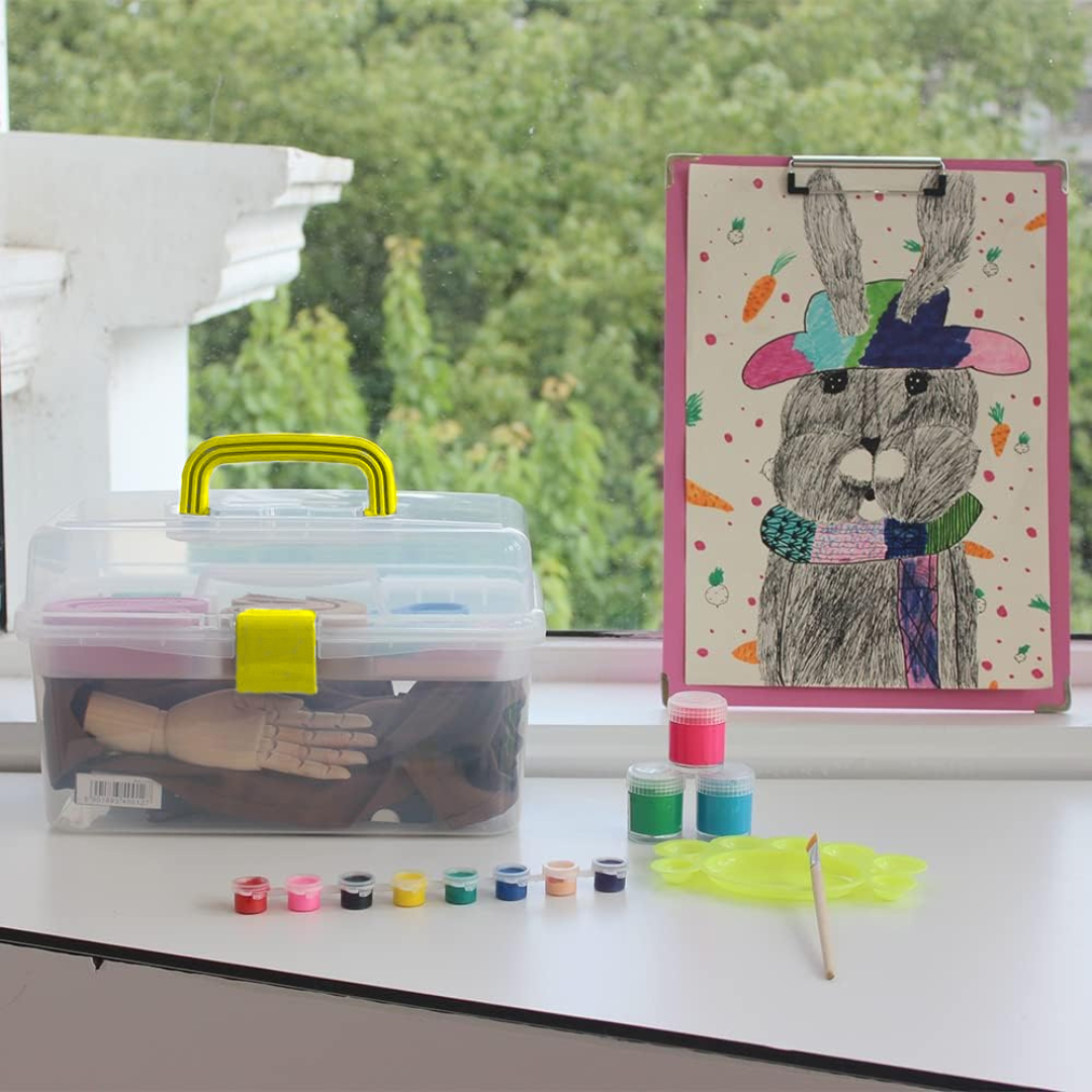 Transparent Storage Box System | 12" x 8" x 7-1/2" (30.5 cm x 20.3 cm x 19.1 cm) Outer Box | Includes 4 Stackable Boxes | Padlock-Ready | Ideal for Crafts & Tools  - TJ-16439