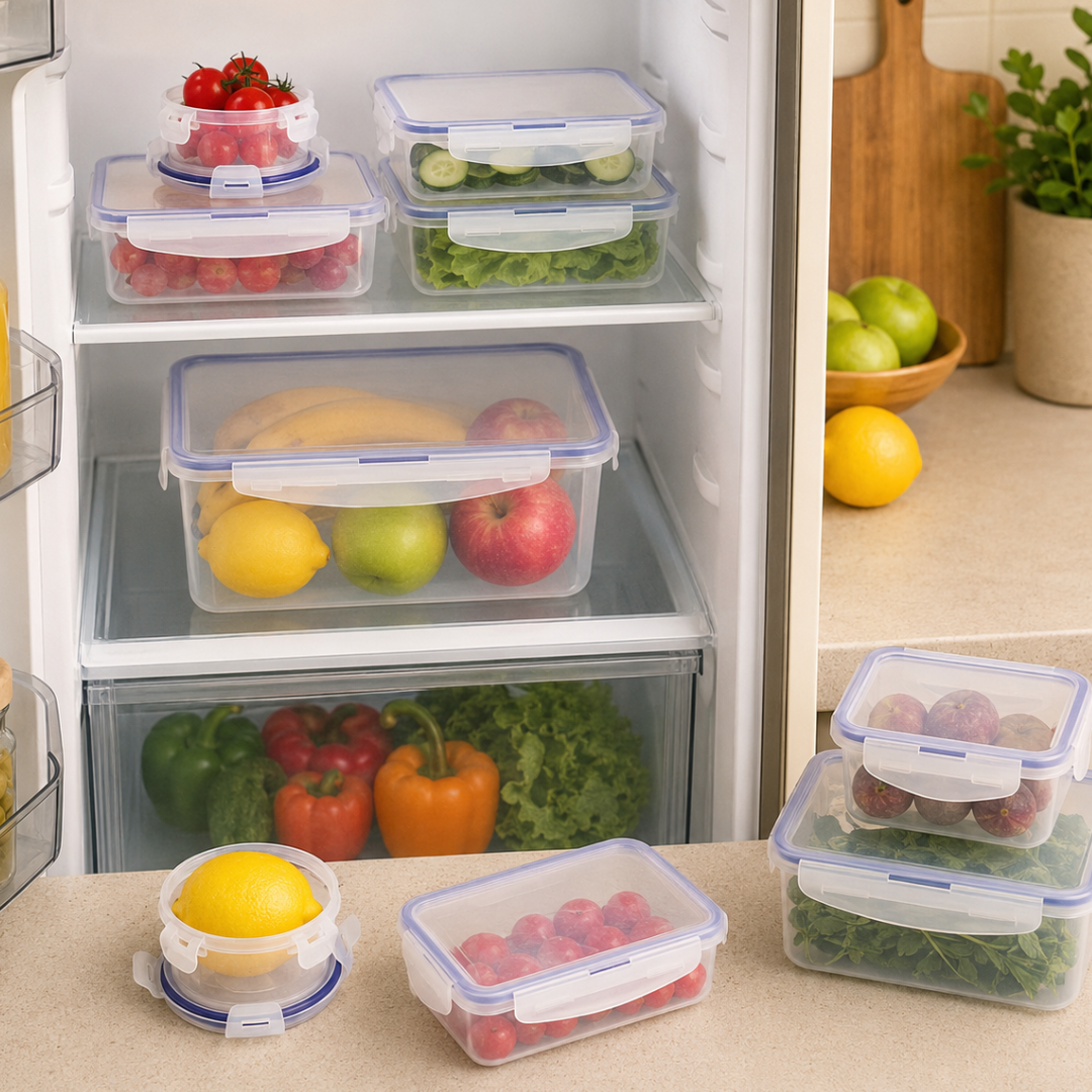 14-Piece Plastic Food Storage Container Set with Lids, 7 BPA-Free Airtight Containers, Stackable and Nesting, Microwave, Freezer and Dishwasher Safe, Assorted Sizes – LKCO-43007