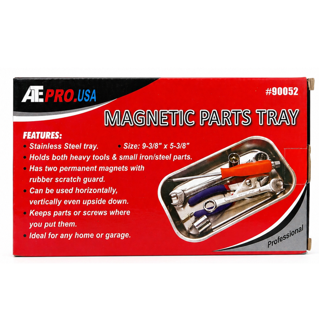 Magnetic Parts Tray – Stainless Steel Tool Tray with Dual Strong Magnets & Rubber Base, 9-3/8" x 5-3/8" – Holds Screws, Bolts & Tools for Garage, Auto Repair & Workbench