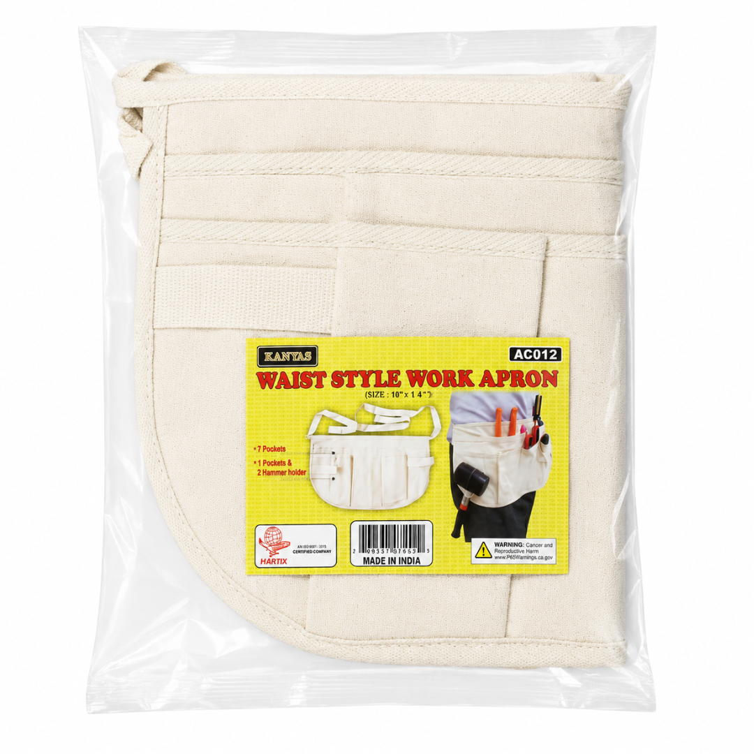 14" x 10" Heavy Canvas Waist Apron with 3 Pockets, Dual Hammer Holders, Long Tie Belt, White Utility Work Apron for Tools, Nails, Cash & Travel Valuables