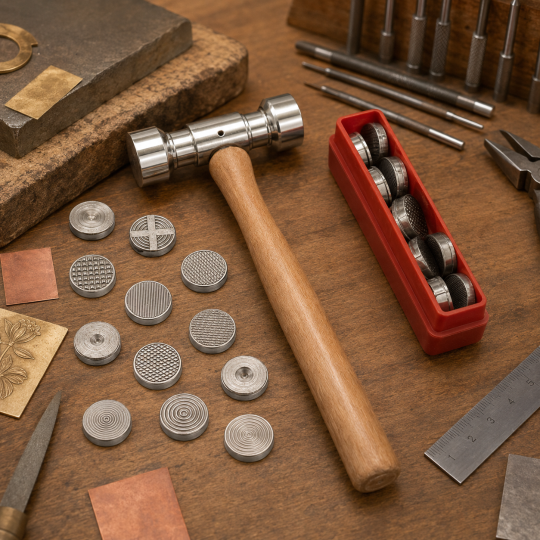 10 Inch Texturing Hammer with 12 Interchangeable Pattern Heads – Metal Stamping, Jewelry Making, Craft and Metalworking Hammer Set, PH-18408