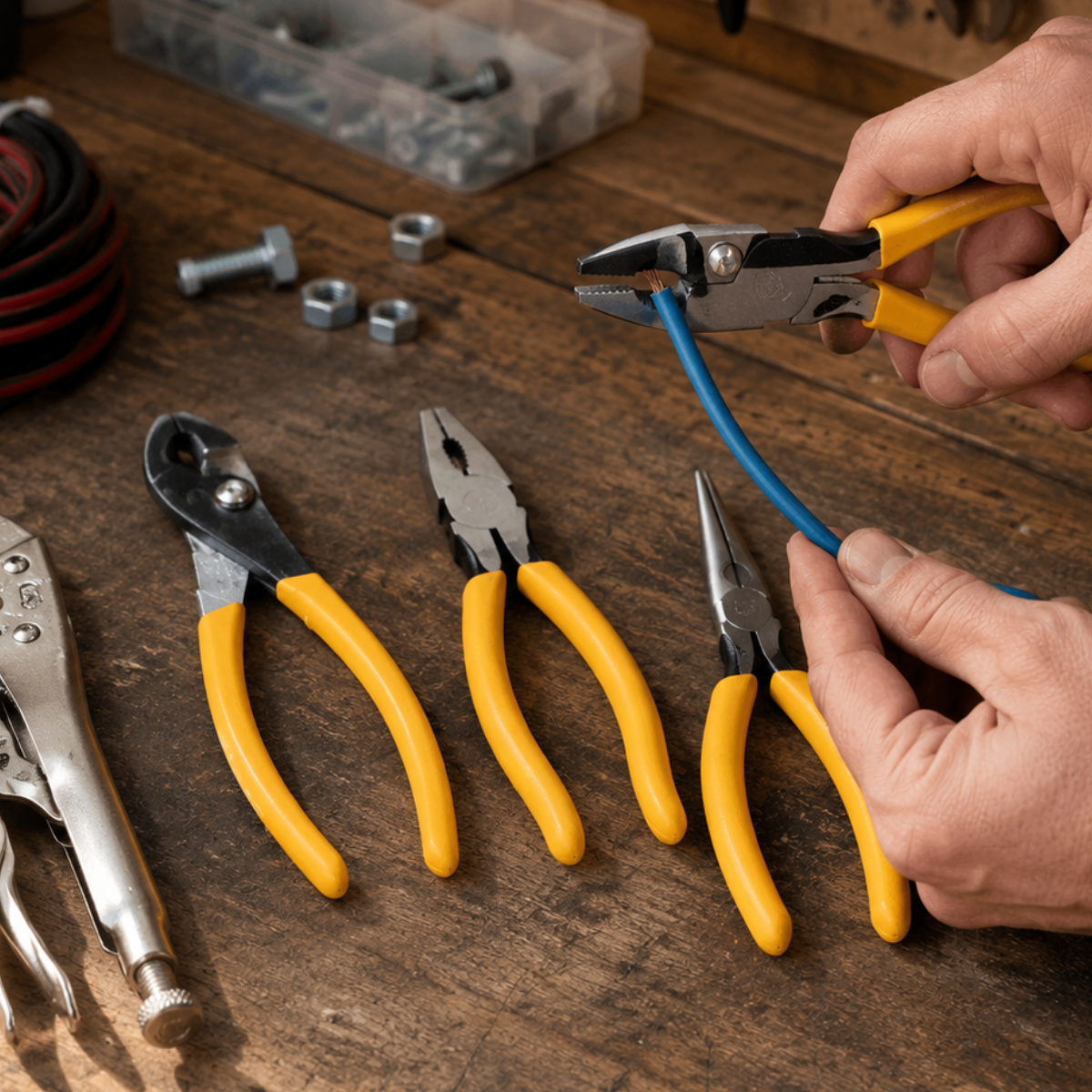 5-Piece General Purpose Pliers Set with Comfort Grip Handles – Long Nose, Side Cutting, Linesman, Slip Joint & Locking Pliers – TP-03705