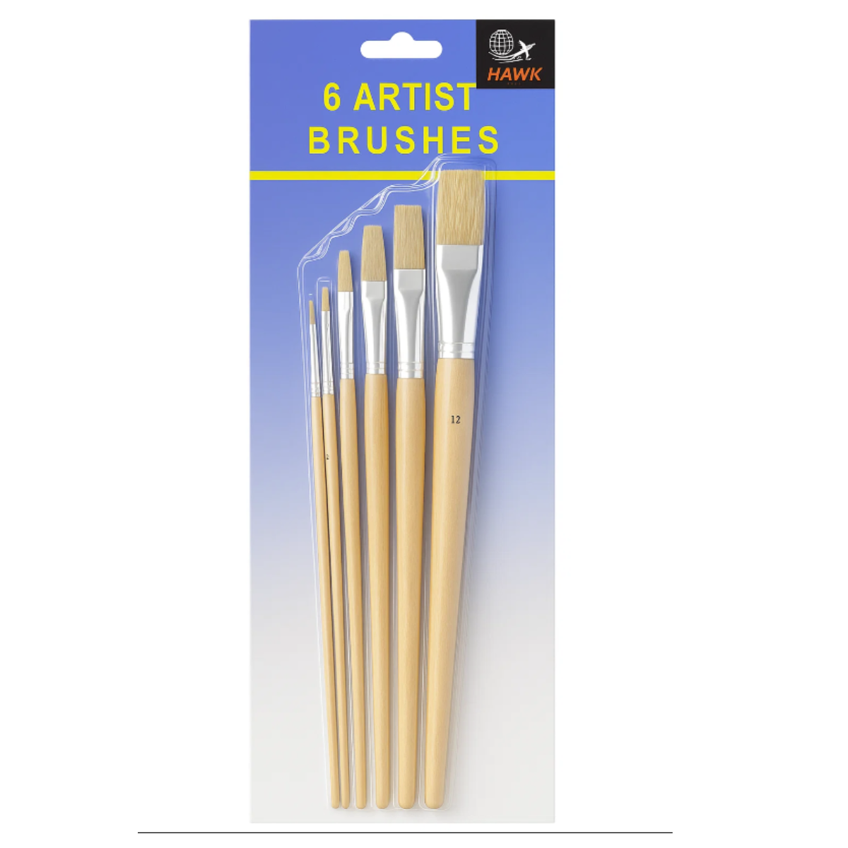 6-Piece Flat Bristle Artist Paint Brush Set (Pack of 2) – Sizes 2–12 | Long Wooden Handles | TZ63-06316-Z02