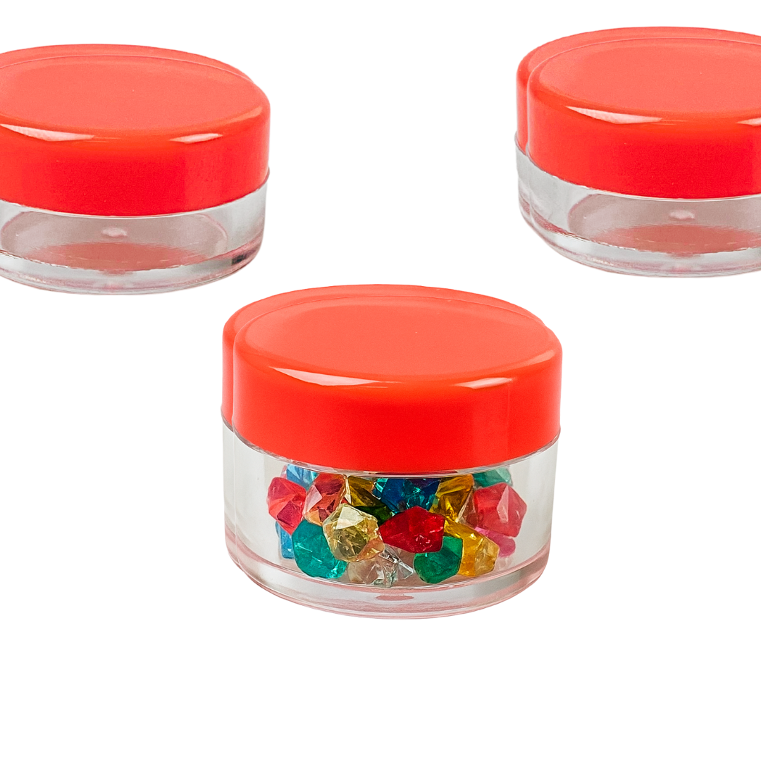 12 Clear Plastic Jars with Colored Lids - Size - 25 Mil  - TJ8625-COL