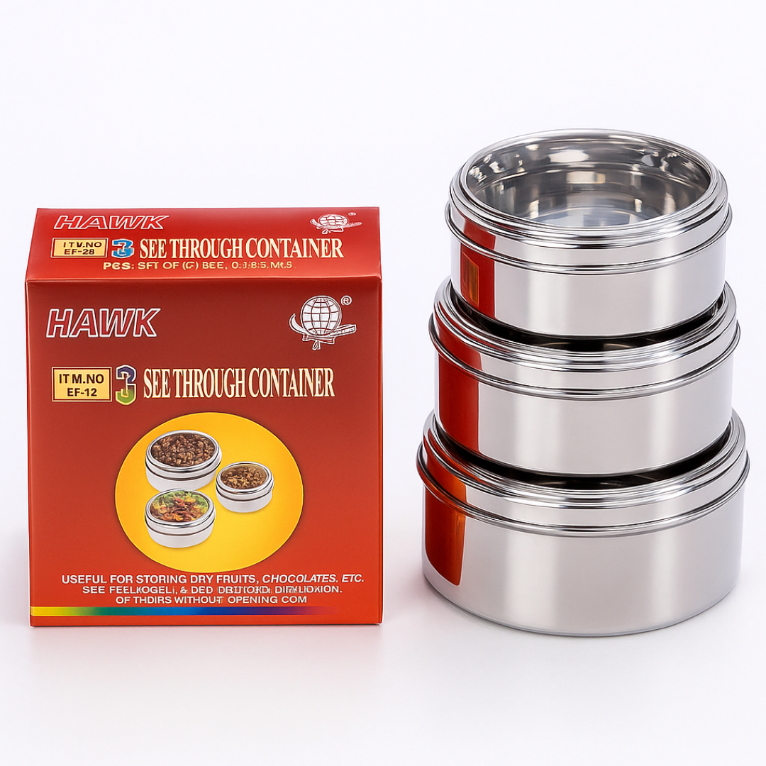 3-Piece Stainless Steel Kitchen Canister Set with Clear Airtight Lids – Large Round Food Storage Containers for Cookies, Snacks, Flour & Dry Goods – Scratch-Resistant, Nesting Design – U-88015