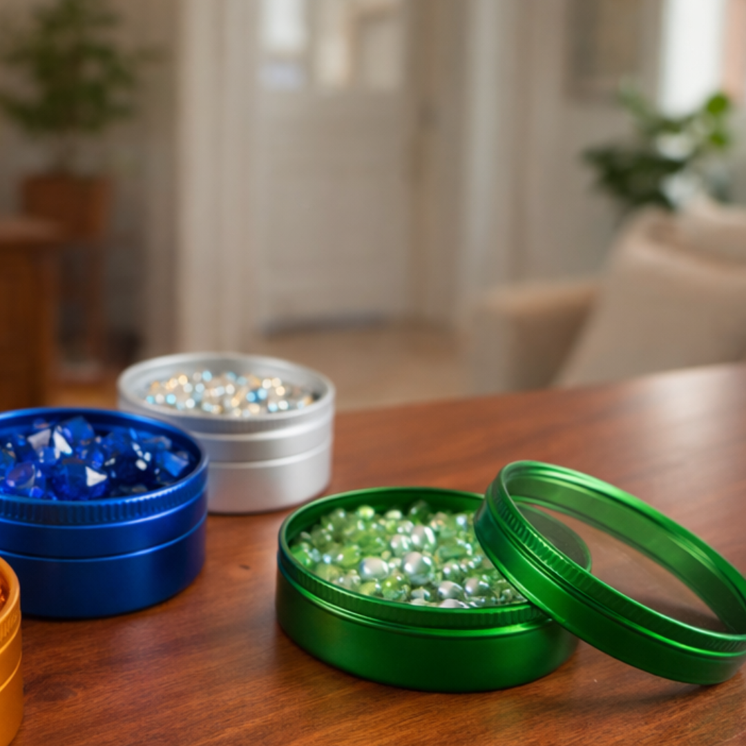 12-Piece Colorful Mini Aluminum Jars with Clear Glass Lids for Beads, Gems & Crafts – TJ05-91653