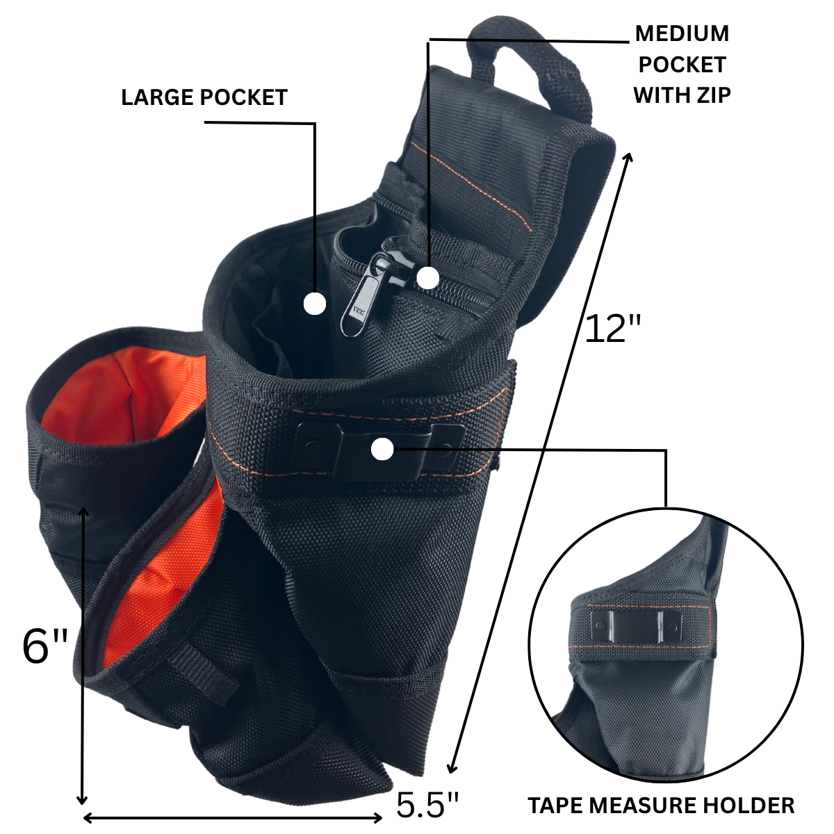 Heavy Duty Framer’s Tool Pouch with 1680D Polyester, 3” Belt Tunnel, Metal Tape Holder & Multi Pockets for Nails, Screws, Tools – Construction Work Belt Pouch Organizer