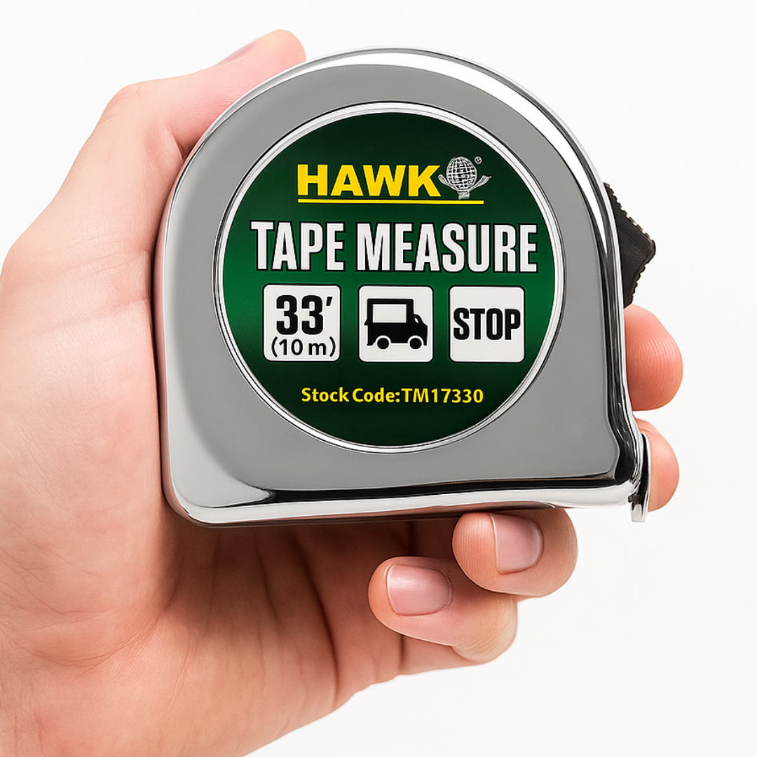 33 Ft Heavy Duty Tape Measure – 1" Wide Metal Blade with Belt Clip & Locking Mechanism – Professional Chrome Finish Measuring Tool