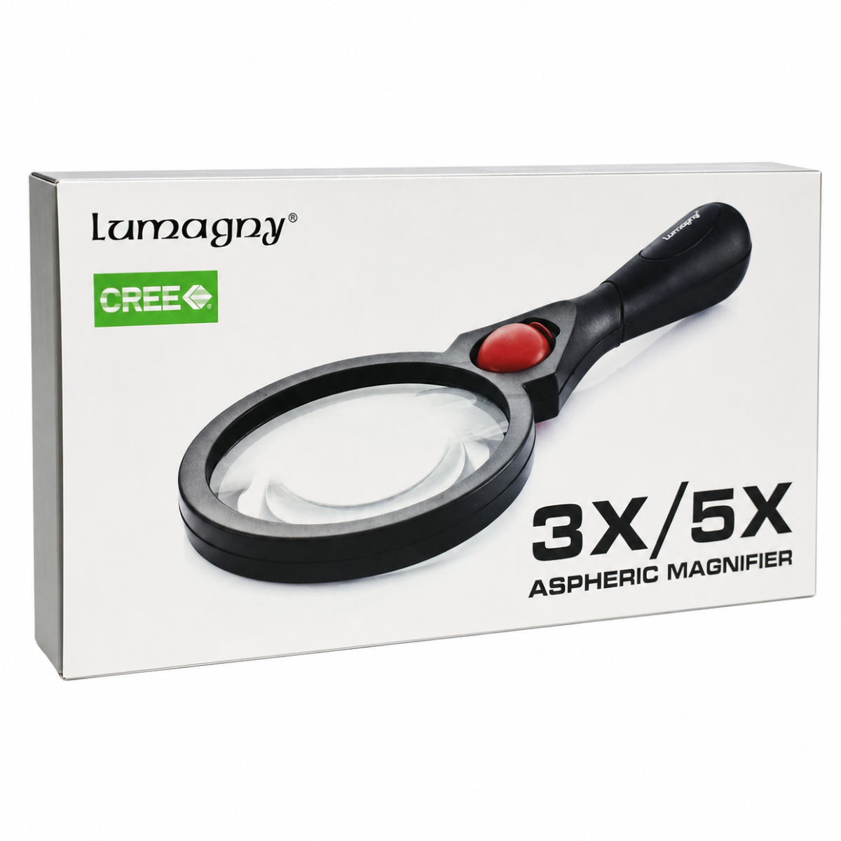 3X/5X LED Handheld Magnifier, 3.5-Inch Acrylic Lens with Adjustable Roller Ball Light, Gray Ergonomic Handle