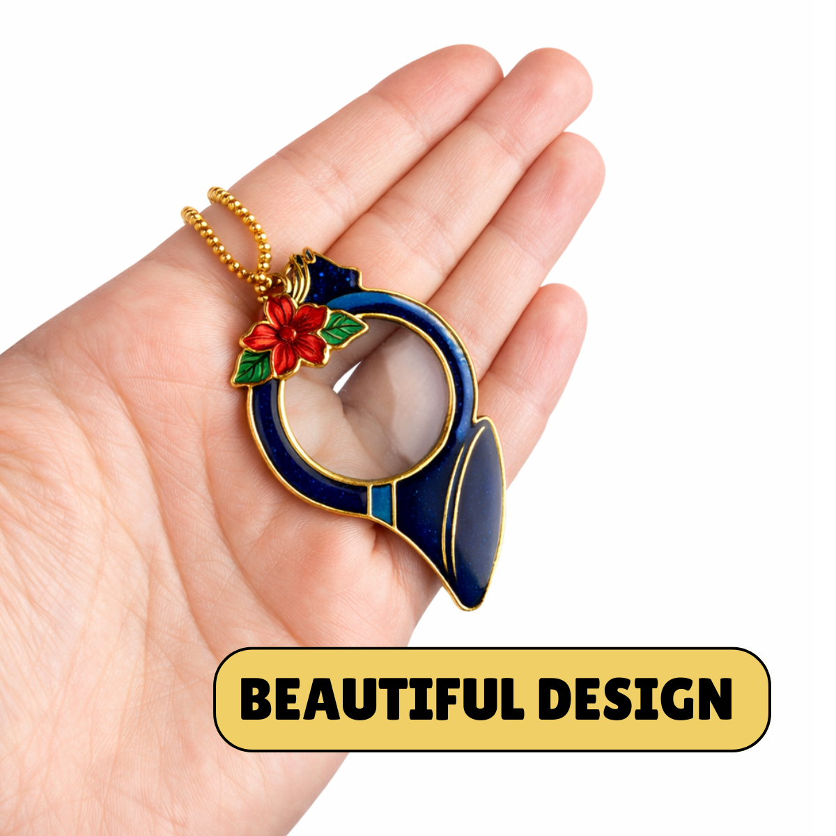 3.5X Power Magnifier Necklace – French Horn Design with Gold-Tone Chain (MG-00114)