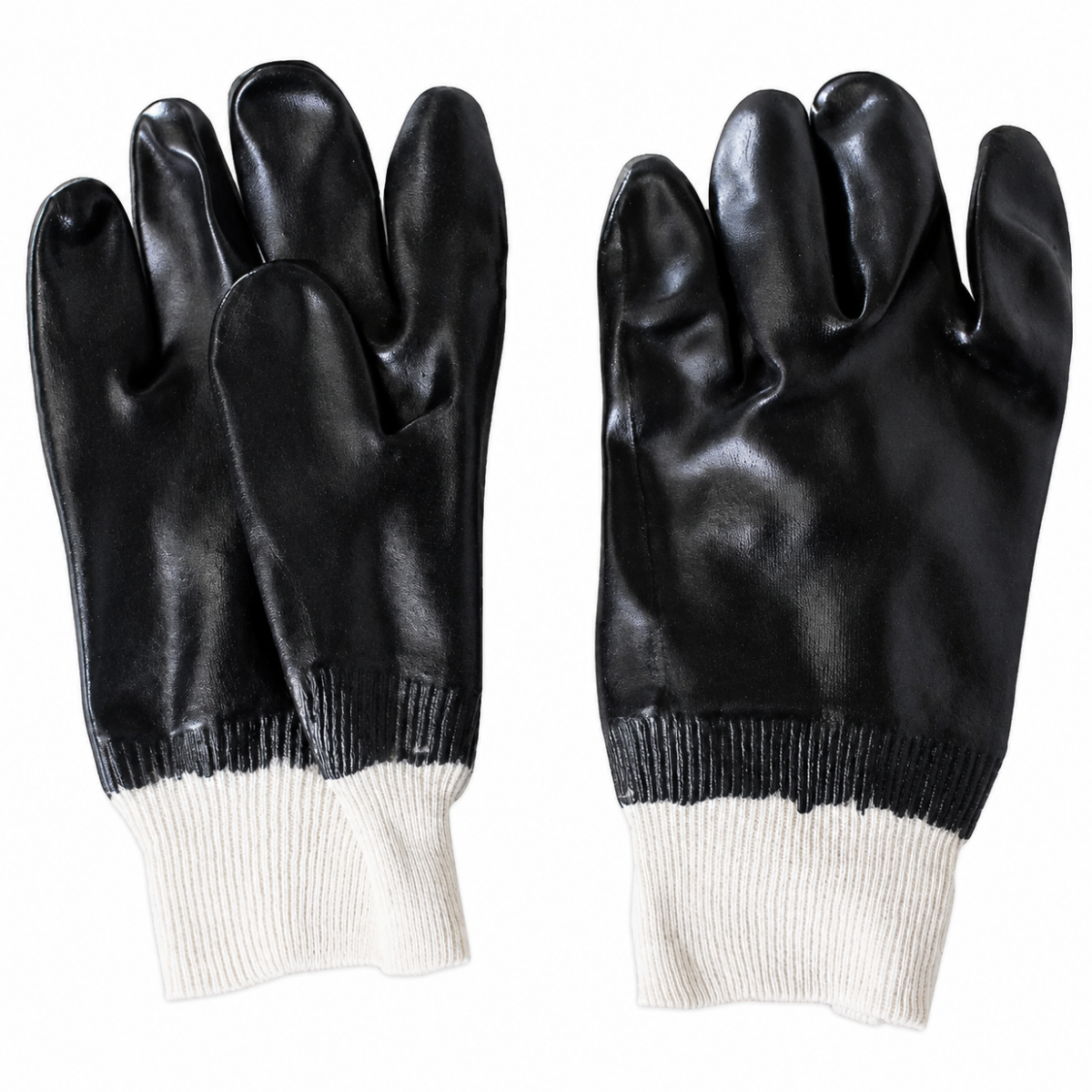 Men's Black PVC Coated Work Gloves with Knit Wrist, Interlock Lined, Single Dipped - Large (Pack of 12 Pairs) - GL-09000-Z12