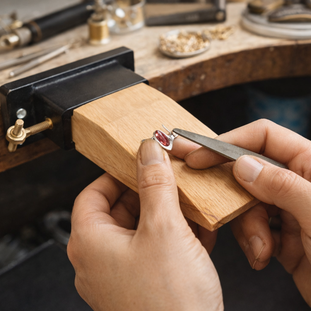 Bench Mounted Pin Vise with Wooden Anvil & Cast Iron Base – Jewelry Bench Pin for Filing, Sanding & Light Hammering – 5-3/8" x 3.75" – Includes Mounting Screws