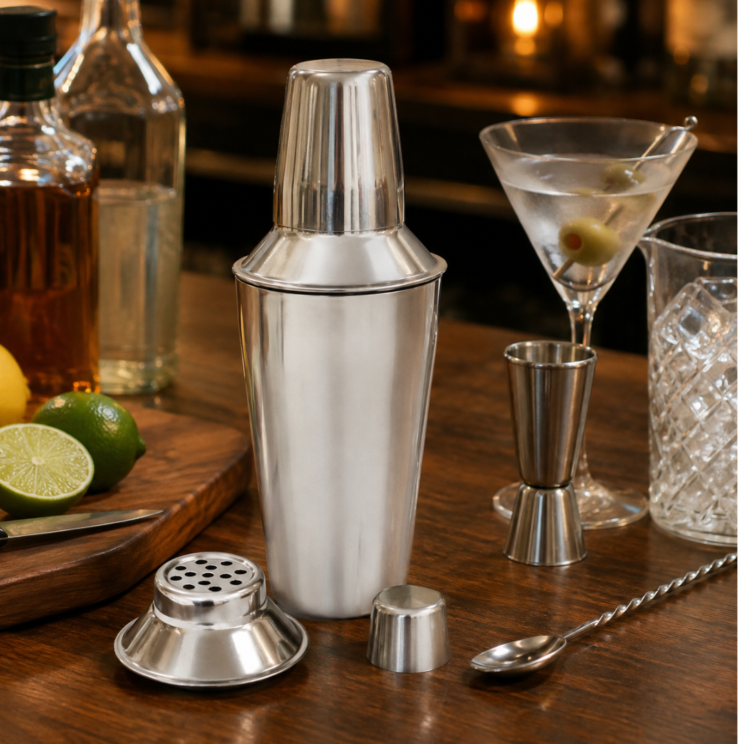 3 Piece Stainless Steel Cocktail Shaker Set, 500 mL Drink Mixer with Built-In Strainer Lid & Cap, Martini and Cocktail Shaker for Home Bar or Restaurant – U-81505