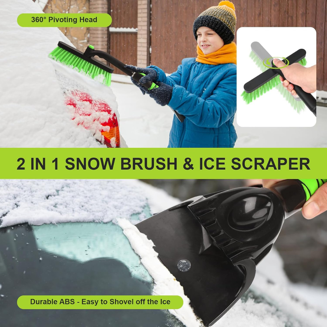 47.5" Extendable Snow Brush with 360° Rotating Head & Ice Scraper – 2-in-1 Car Snow Removal Tool with Soft PVC Bristles & EVA Foam Grip – Adjustable Telescopic Handle
