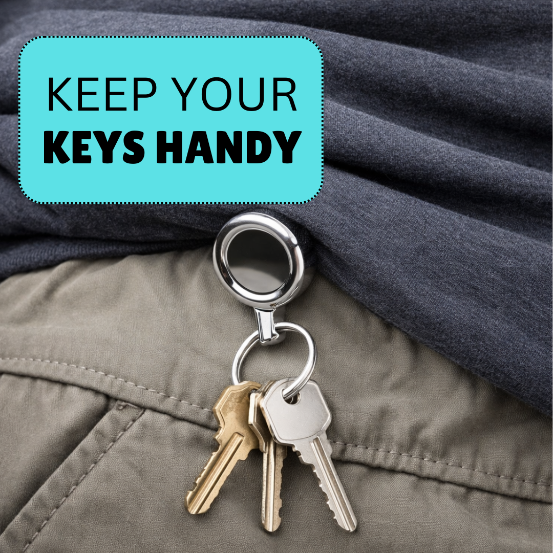 Retractable Key Reel with Belt Clip – 16" Metal Cord & 3/4" Key Ring for Secure, Hands-Free Key Access