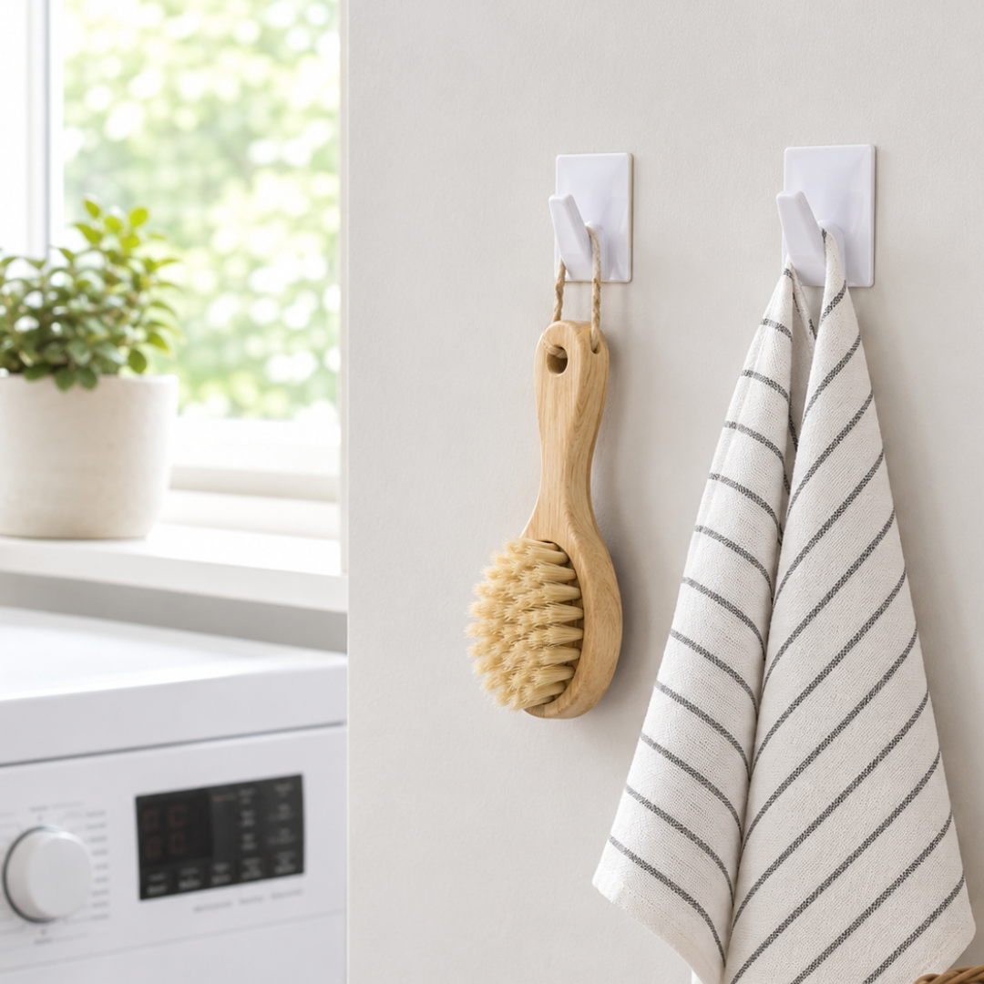 2 Pack Large White Adhesive Hooks (2 Pcs in 1 Pack), Peel and Stick Plastic Wall Hooks for Kitchen, Bathroom, Laundry Room, Cleaning Tools, Towels, Décor and Lightweight Hanging, Holds up to 1 lb
