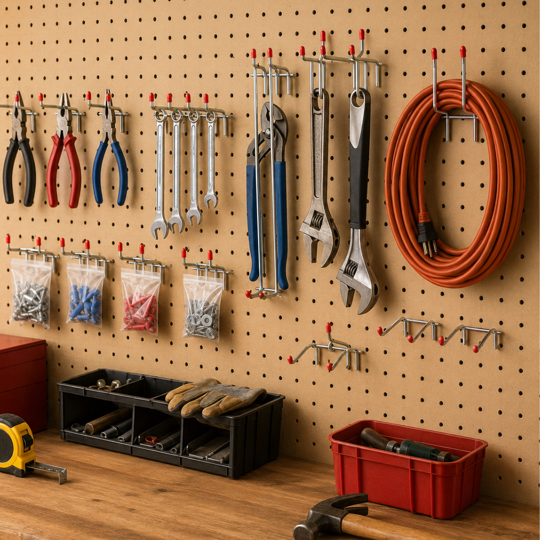 14-Piece Double-Prong Pegboard Hook Assortment, Durable Mild Steel Tool Organizer Hooks with Protective Red Tips, Includes 2, 4 and 6 Inch Hooks – KIT-WP2002-6