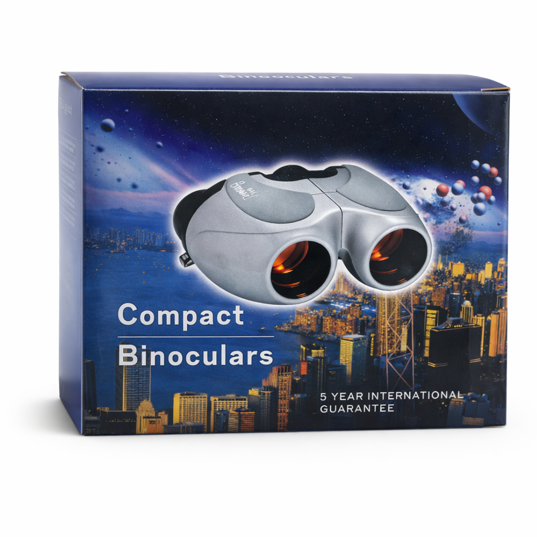 8x Sporty Mini Compact Binoculars – 21mm Amber Lenses, Lightweight Travel Binoculars with Case & Neck Strap