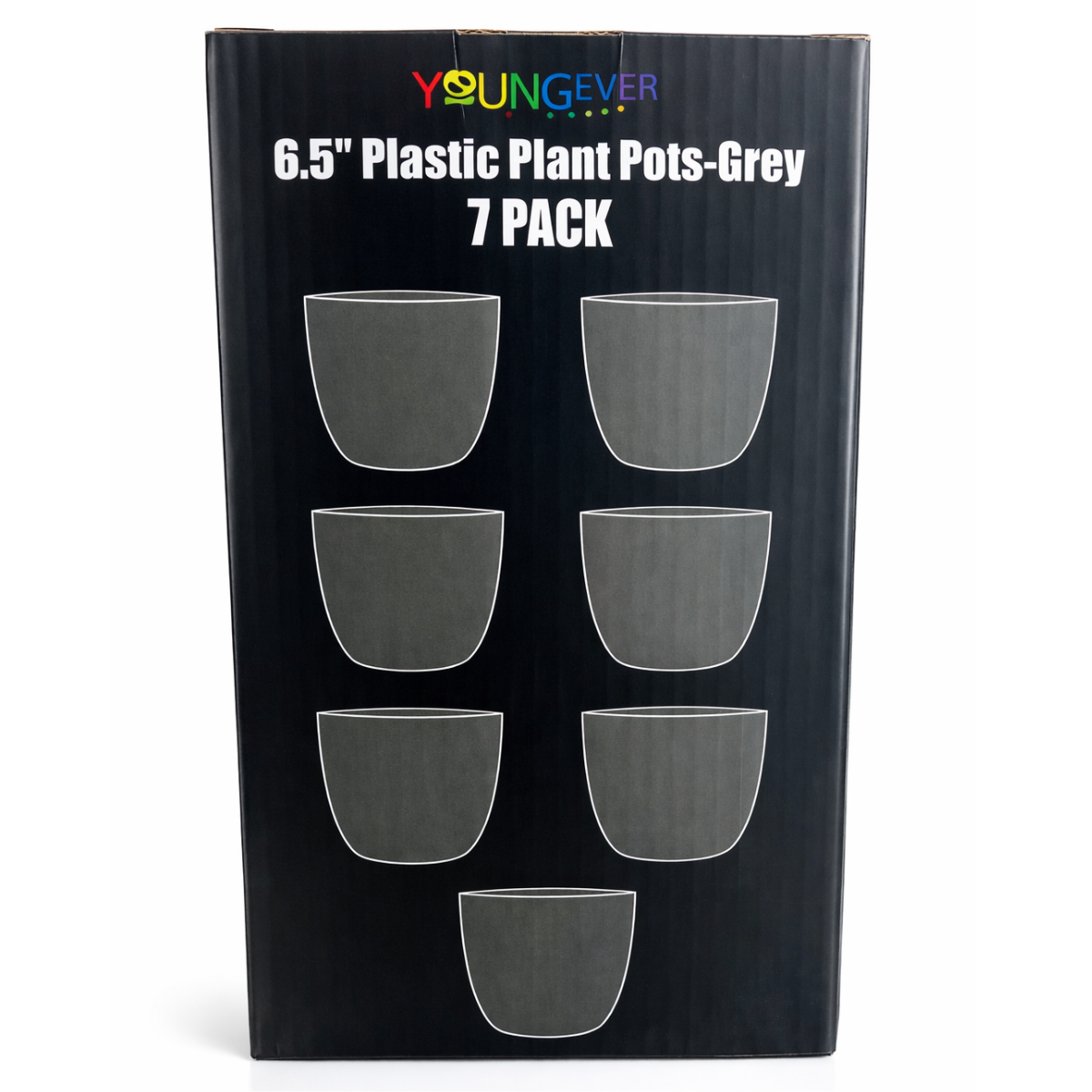 6.5 Inch Plastic Plant Pots with Drainage Holes – Grey Round Flower Pots for Indoor & Outdoor Plants, Lightweight Durable Planters – 7 Pack