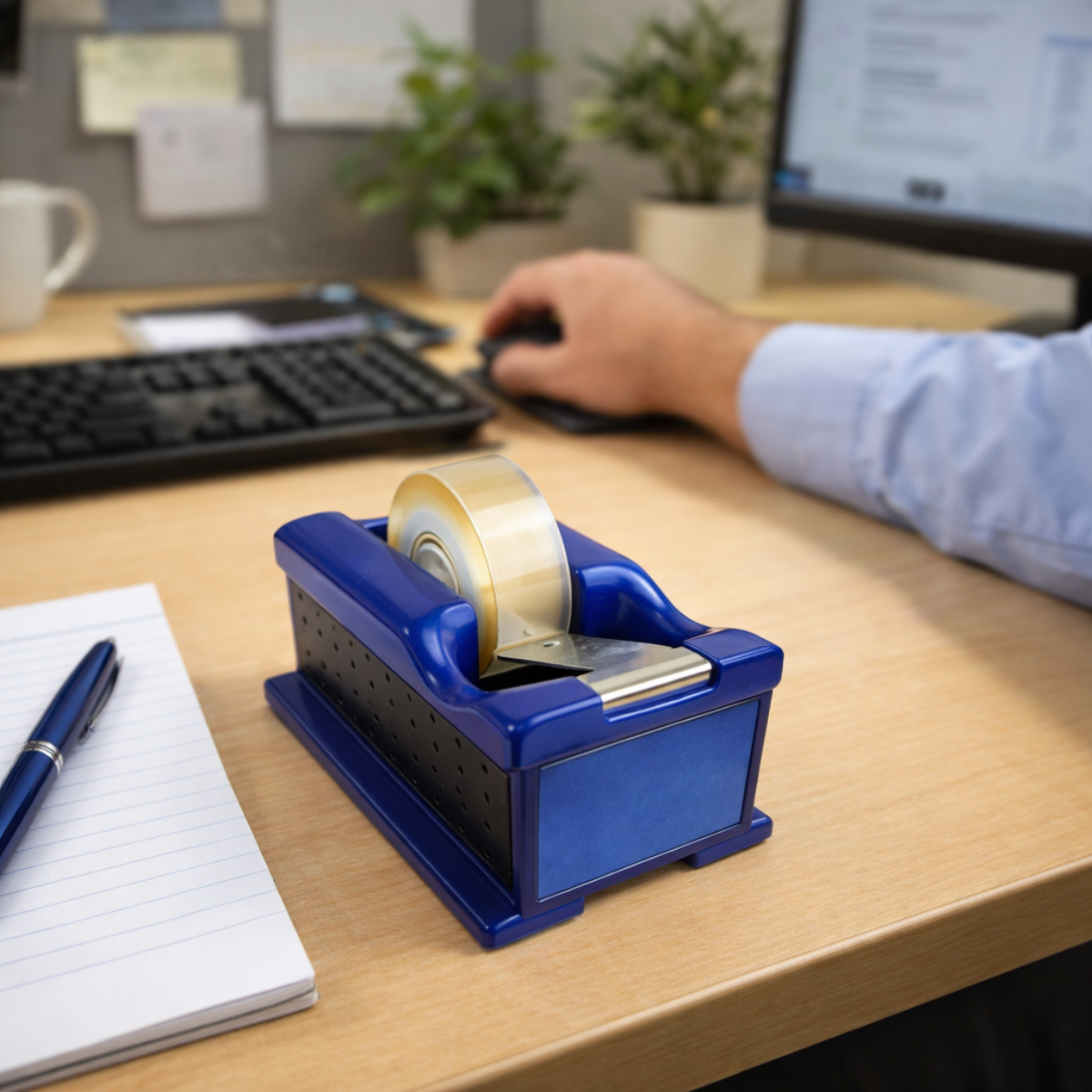 Desktop Tape Dispenser with Rubber Base – Heavy Duty Non-Slip Office Tape Dispenser, Fits Standard Tape Rolls, Blue