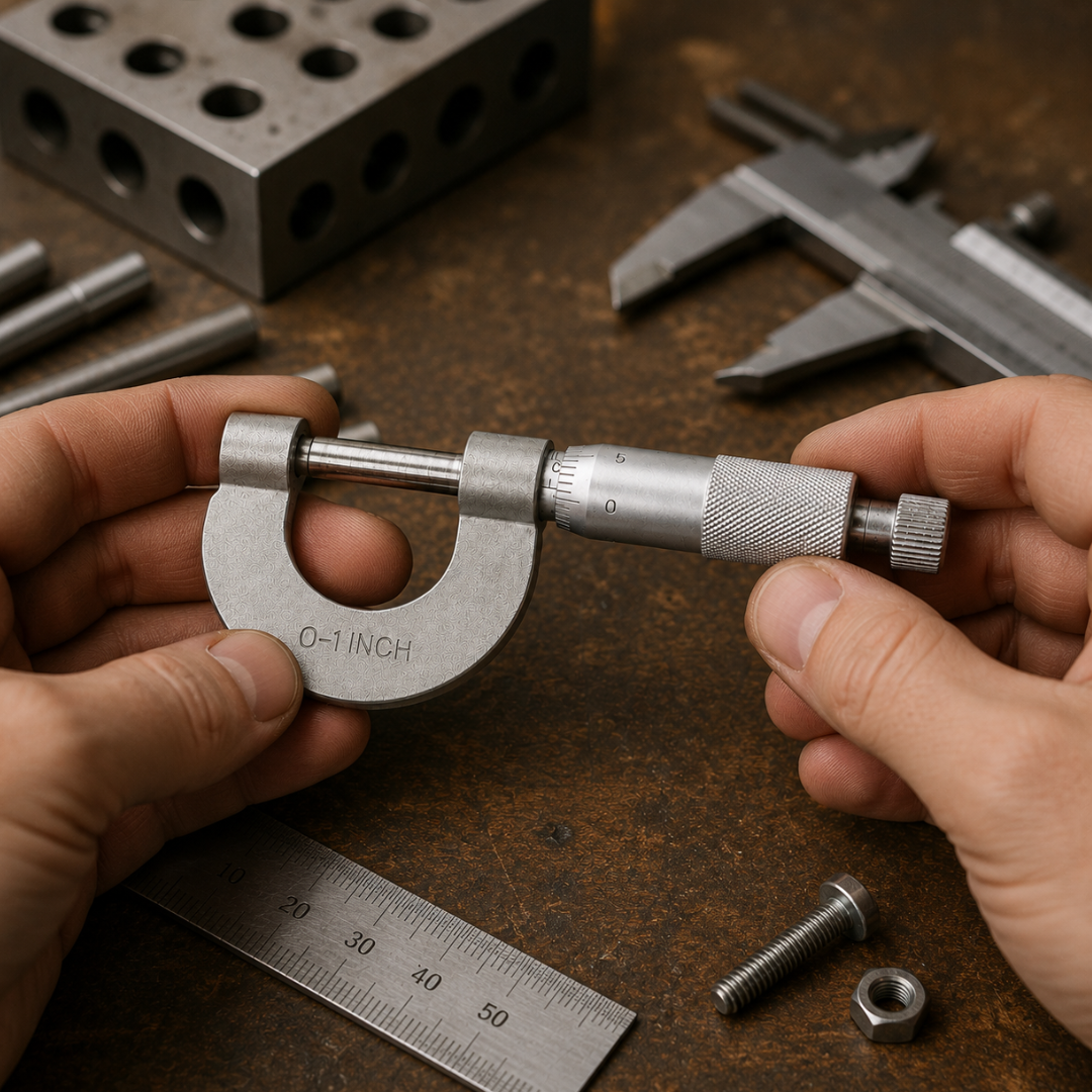 0-1" Micrometer SAE Precision Measuring Tool with Protective Case, 0.025" Rod Scale & 0.004" Knob Increments, Metal Outside Micrometer Caliper