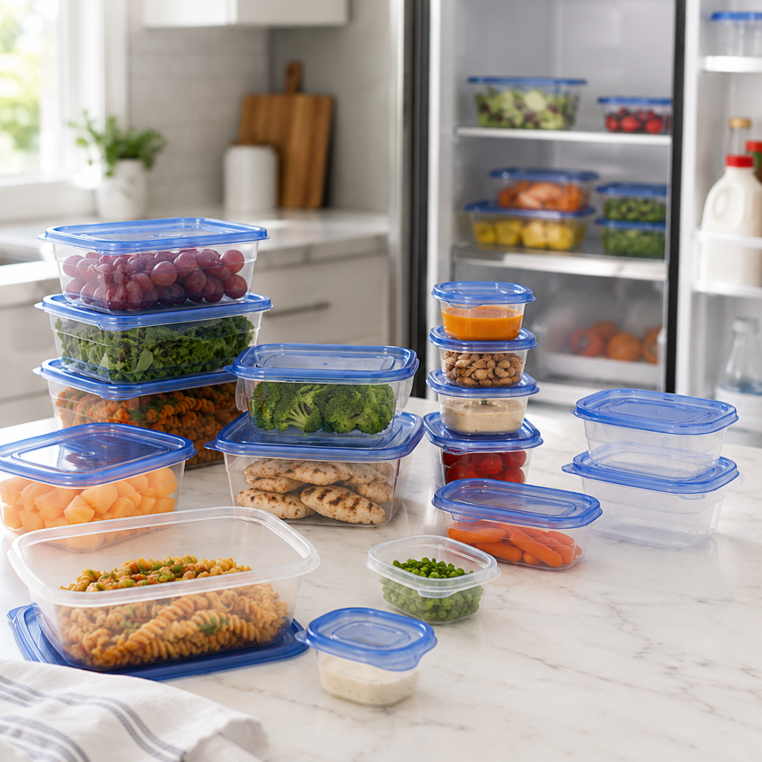 34 Piece Food Storage Container Set with Lids – Clear Stackable Plastic Containers – Assorted Sizes for Refrigerator, Freezer, Microwave & Dishwasher