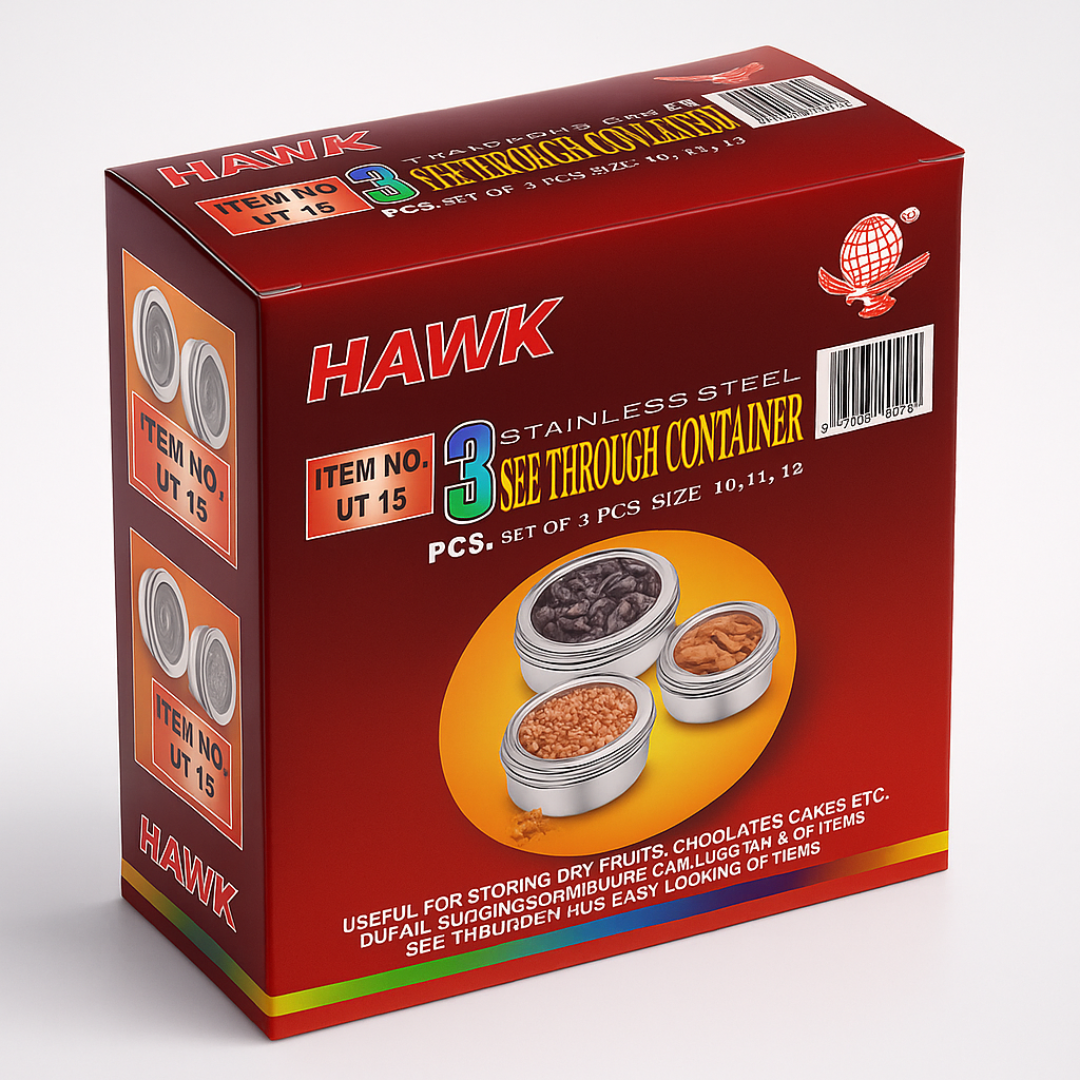 3-Piece Stainless Steel Kitchen Canister Set with Clear Airtight Lids – Large Round Food Storage Containers for Cookies, Snacks, Flour & Dry Goods – Scratch-Resistant, Nesting Design – U-88015