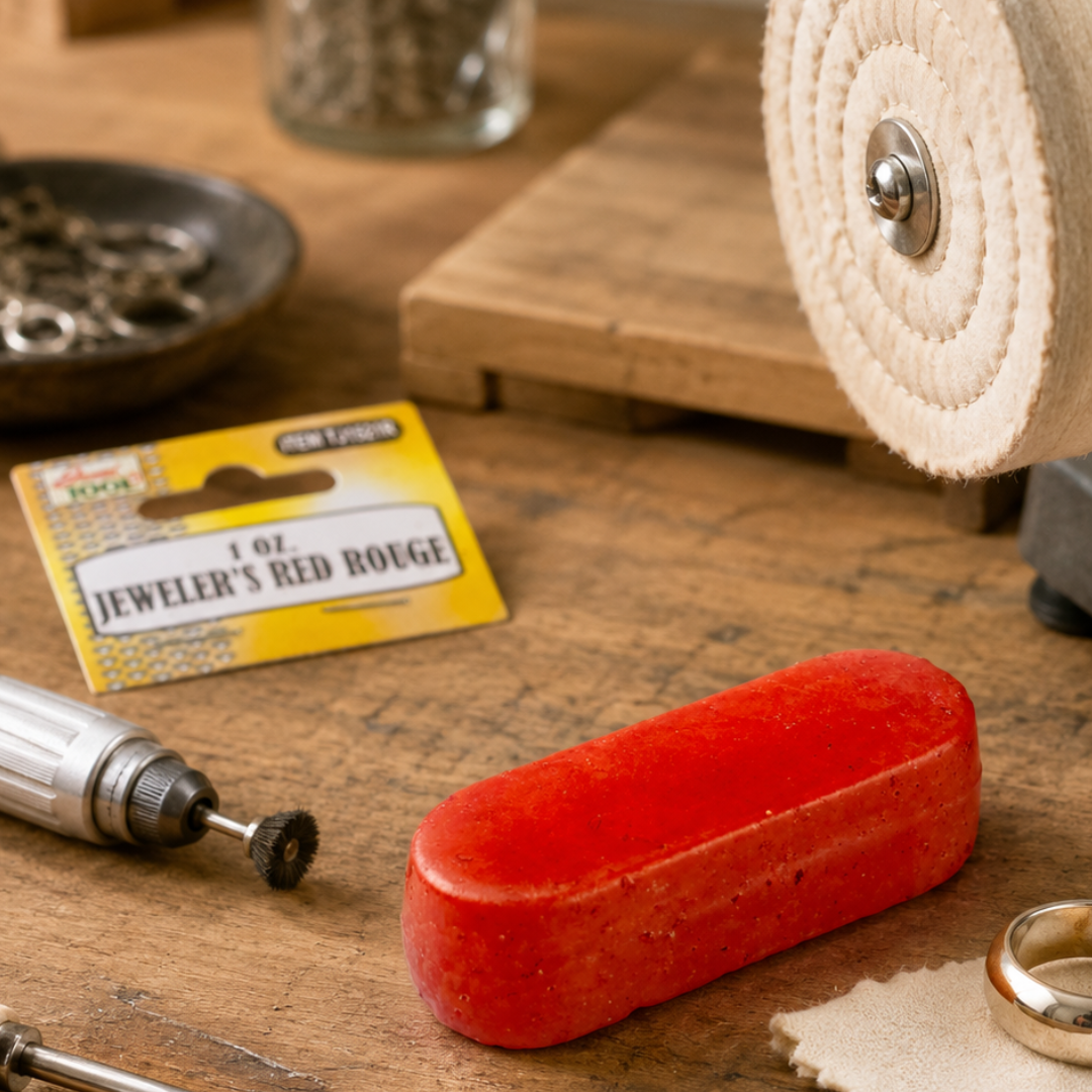 1 oz Jeweler’s Red Rouge Polishing Compound Bar for Jewelry & Metal Buffing – Use with Polishing Cloths or Buffing Wheels – TJ01-01521