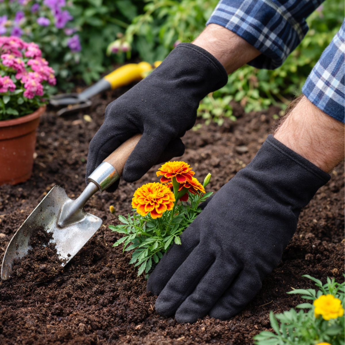 Lined Brown Jersey Gloves with Red Fleece – Pack of 12 (GL-17550-Z12)