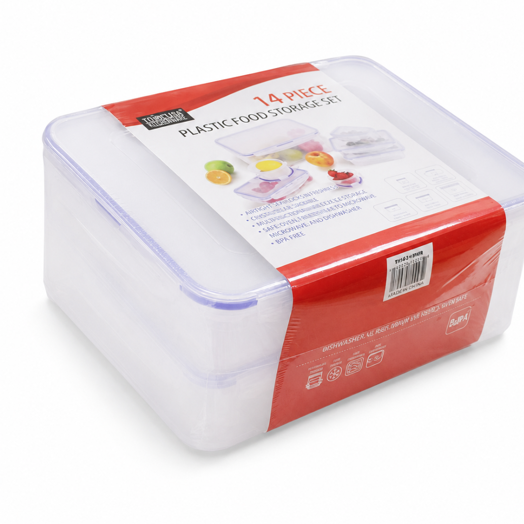 14-Piece Plastic Food Storage Container Set with Lids, 7 BPA-Free Airtight Containers, Stackable and Nesting, Microwave, Freezer and Dishwasher Safe, Assorted Sizes – LKCO-43007