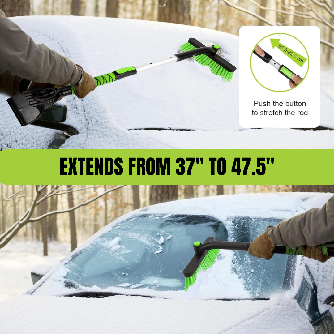 47.5" Extendable Snow Brush with 360° Rotating Head & Ice Scraper – 2-in-1 Car Snow Removal Tool with Soft PVC Bristles & EVA Foam Grip – Adjustable Telescopic Handle