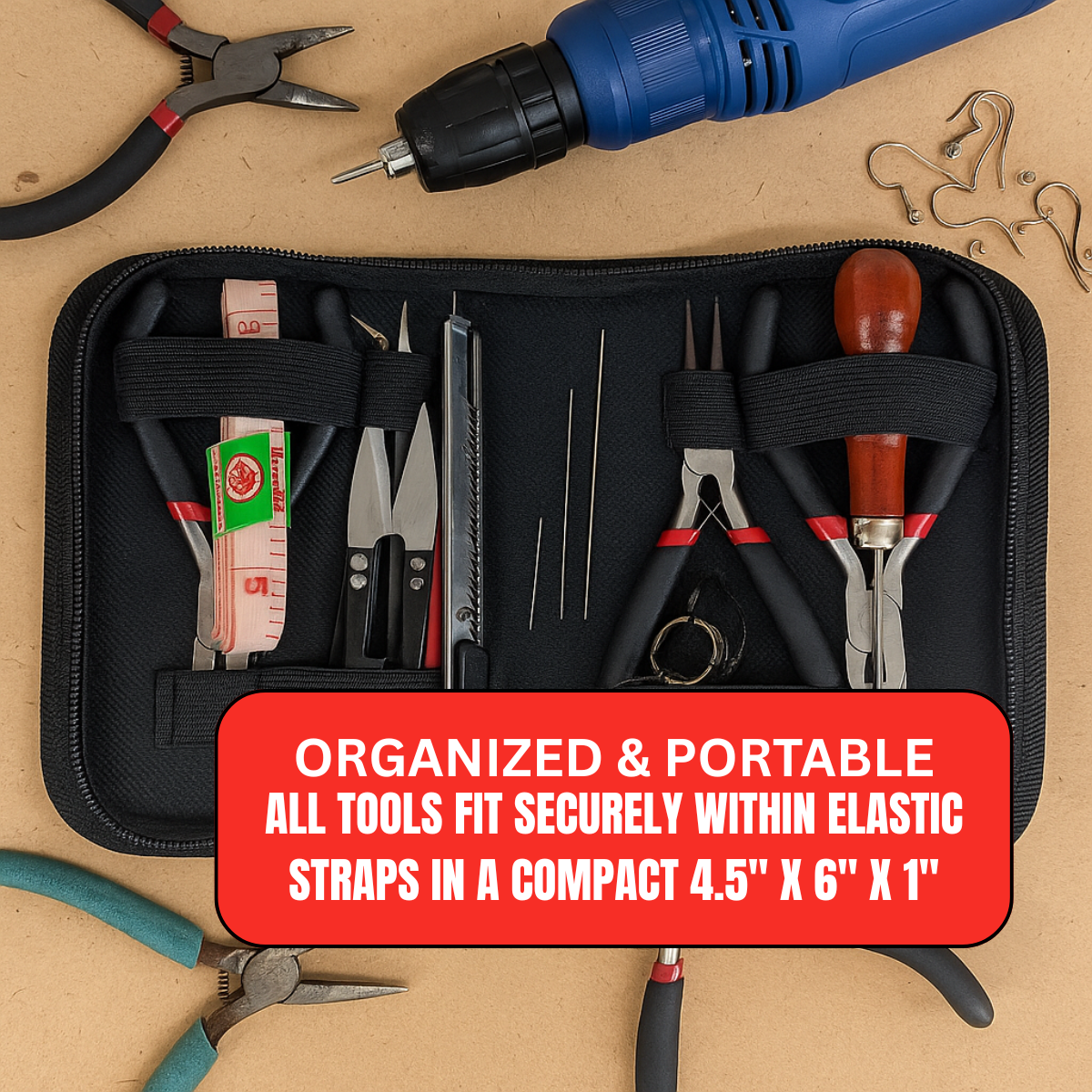All-in-One Jewelry & Craft Tool Kit – 13 Essential Tools with Pliers, Needles, Awl, Tweezers, Thread Nipper & Measuring Tape in Compact Zipper Case – Perfect for Jewelry Making, Sewing & Crafting