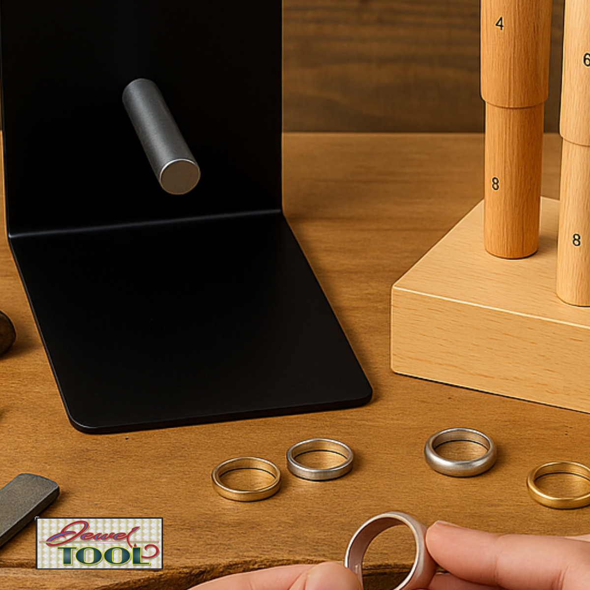 Wooden Step Mandrel Set for Rings | TJ-43810-86 | Steel Support Base | 3"-14" Ring Sizing | Wood Platform 4.5" x 3" x 1" | Precise Shaping & Wire Wrapping Tool!