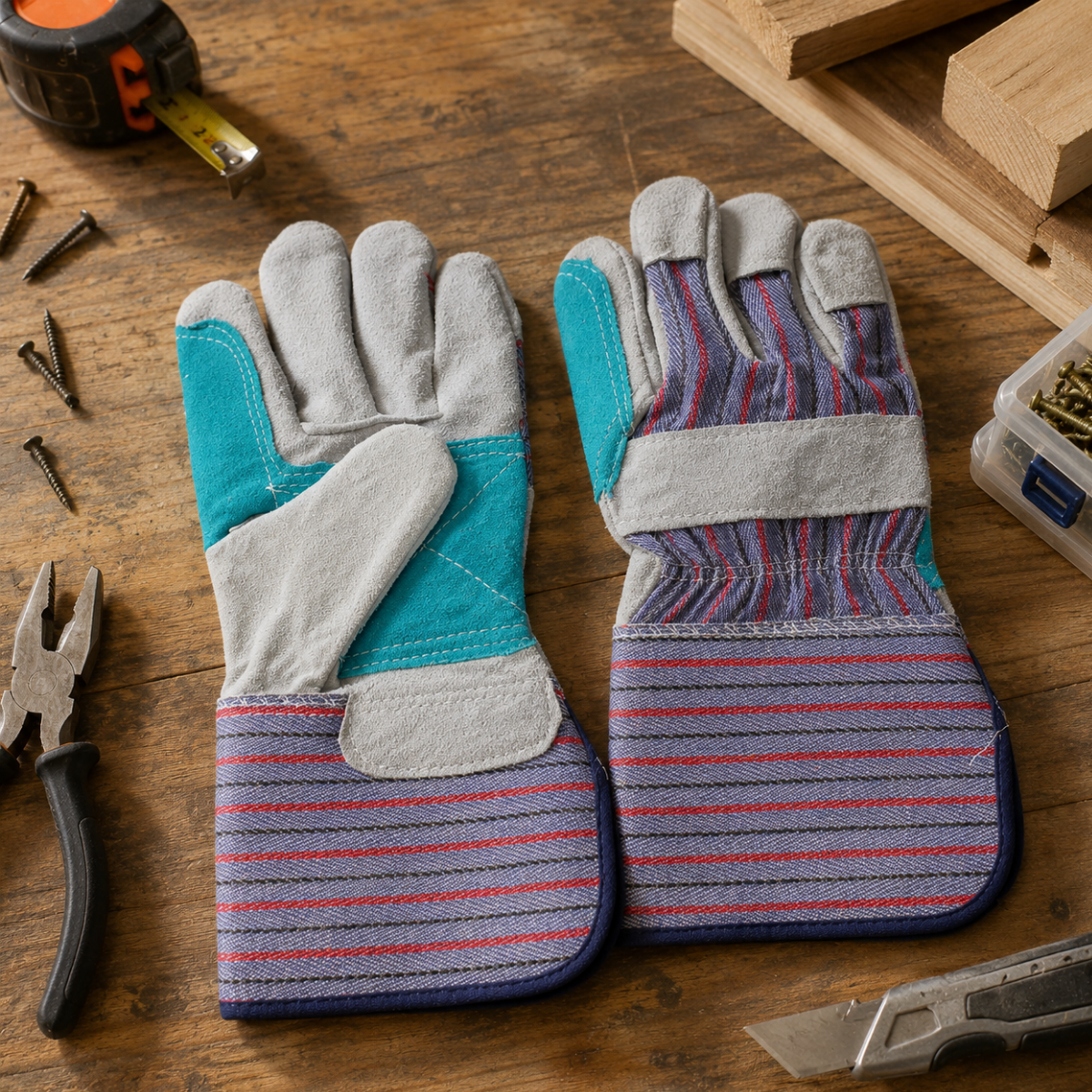 Men's Green Leather Work Gloves, Double Palm & Reinforced Index Finger, 4.5 Inch Gauntlet Cuff, Extra Large - 2 Pairs - GL-94505-Z02