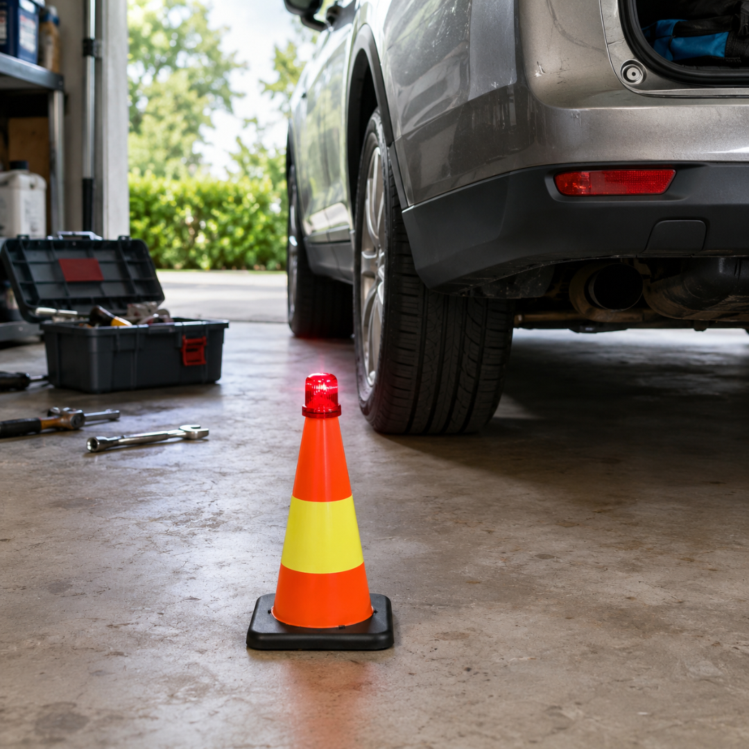 8 Inch Orange Safety Cone with Reflective Strip & Flashing LED Light, Magnetic Base Emergency Roadside Warning Cone for Car, Trunk, Flat Tire, Tow Truck, Parking & Night Safety