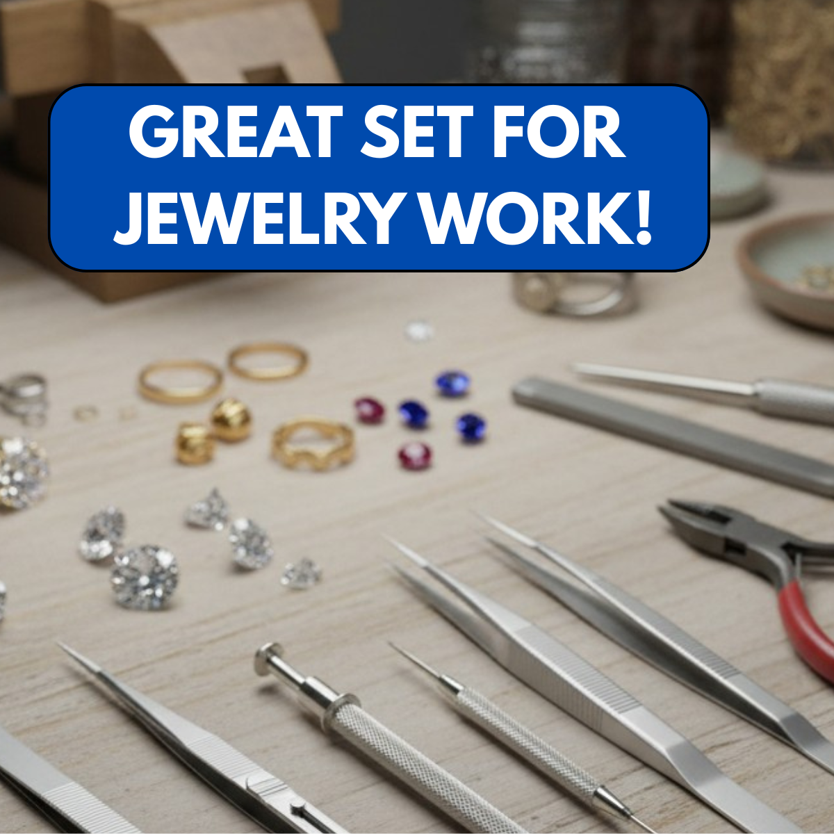 5 Piece Diamond Handling Tweezer Set with 4-Prong Pick Up Tool & Shovel - Stainless Steel - TJ-17336