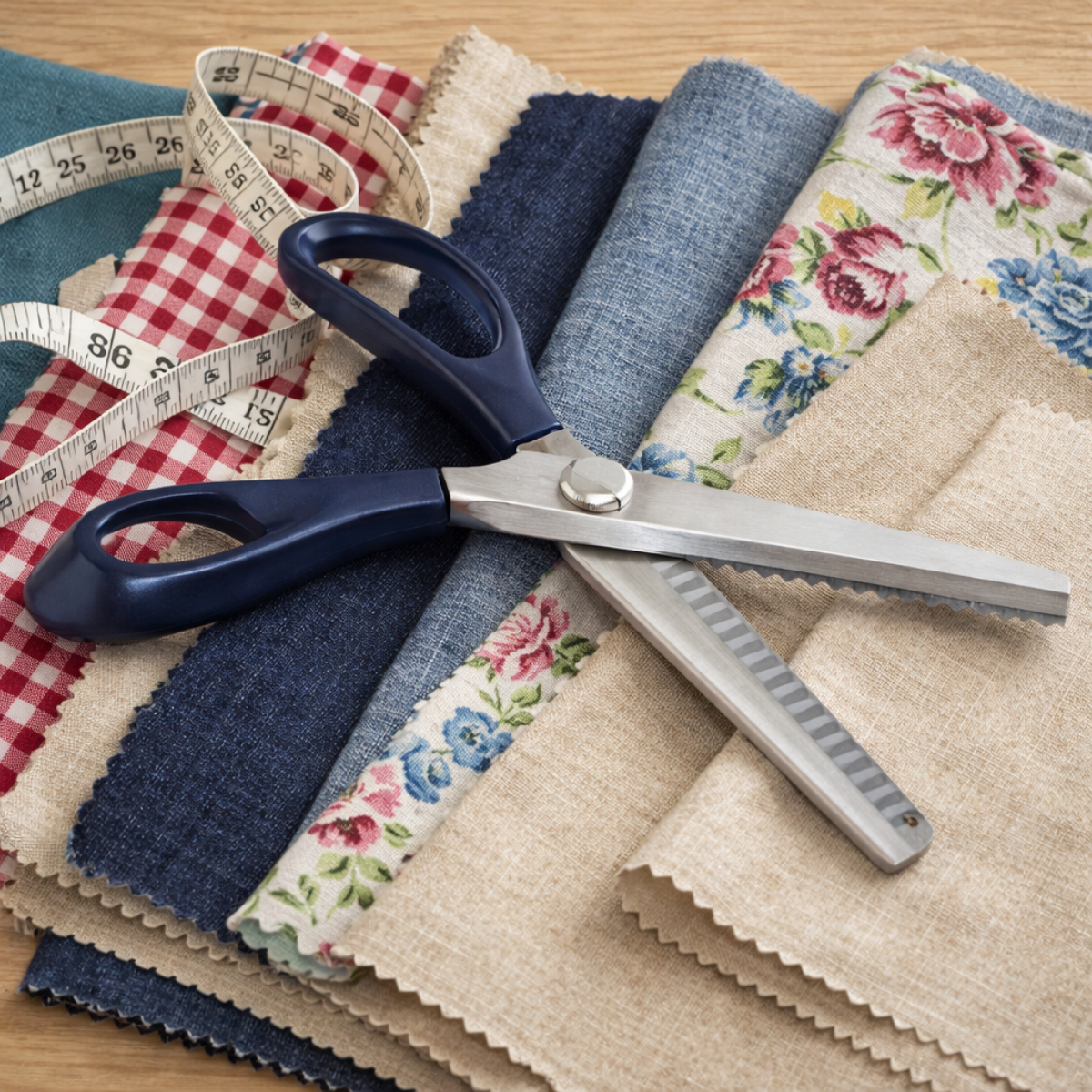 8-Inch Pinking Shears with Scalloped Edge – Heavy-Duty Fabric Cutting Scissors with Plastic Grip Handles for Sewing, Crafts, Paper & Leather