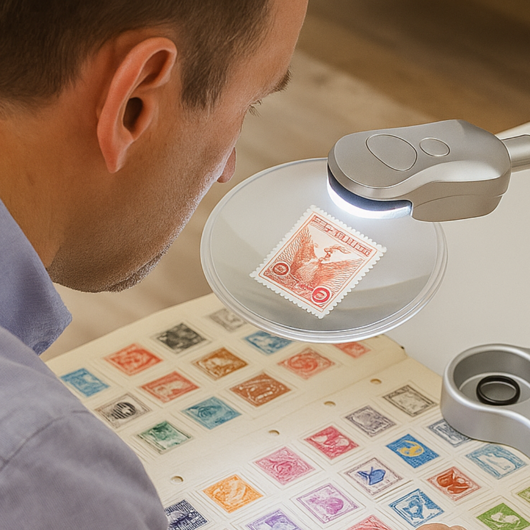 3.5" Rimless Magnifier Lamp with LED Light and Storage Base – 3X & 4.5X Power, Flexible Neck, Weighted Base, Batteries Included