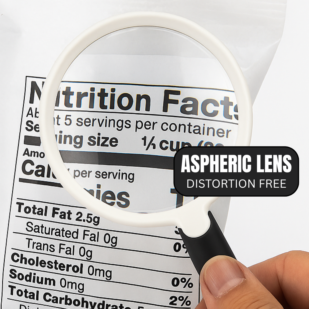 Handheld LED Illuminated Magnifier – 3.5" Aspheric Lens, 3X Large + 5X Small Lens, 2-Way LED Light, Ergonomic Grip – Requires 2 AAA Batteries